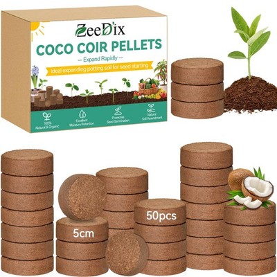 50 Coco Coir Pellets 50mm for Indoor Plants, Seed Starting, and Gardening