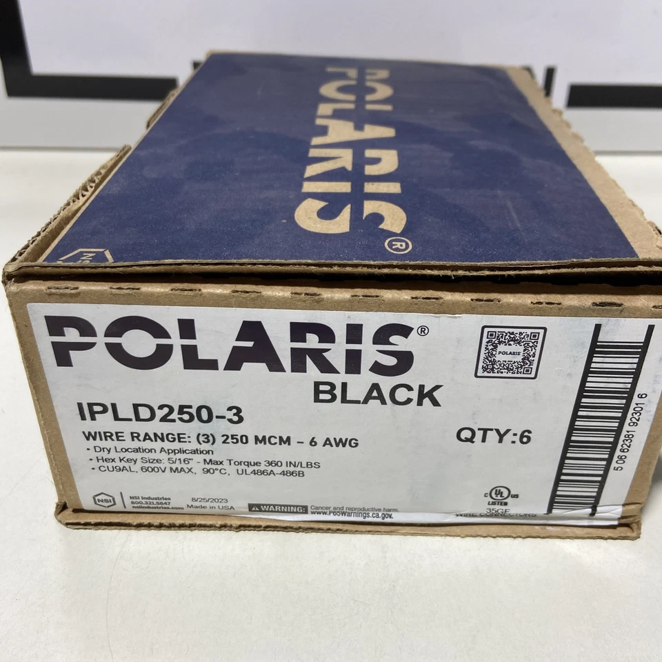 *NEW* Box of 6 Polaris IPLD250-3 Black Wire Connectors 35GF 250 MCM - 6 AWG - Image 2 of 4