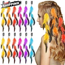 Geyoga 12 Pcs Clip in Hair Feathers with Beads, Boho Standard, Multicolor