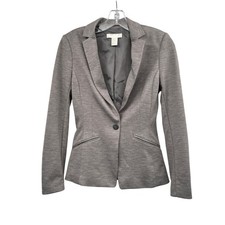 H M Womens Blazer Single Button Long Sleeve Gray Size 2