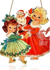 Racenaf Vintage Wooden Santa Claus Welcome Sign Christmas Hanging Decor