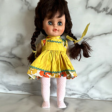 Vintage Baby Doll Blue Eyes Brown Braided Hair Plastic w/ Removable Outfit