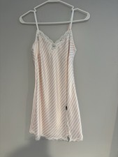 Victoria's Secret Pink/White Striped Lace Trim Full Slip Chemise XS