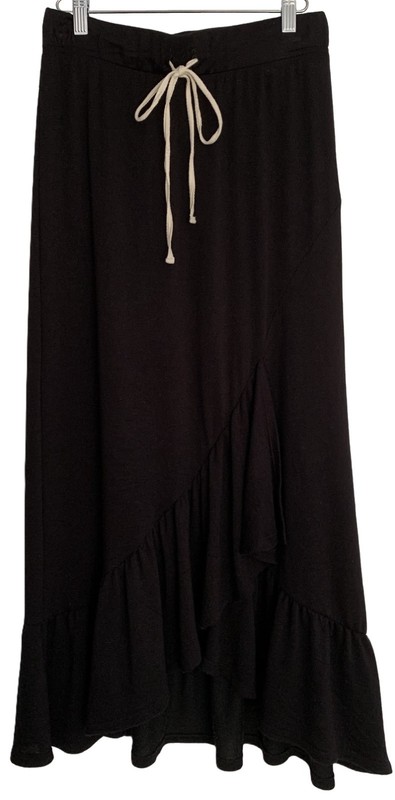 Pleione Black Skirt w Ruffle Hem & White Drawstring – Sz S