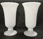 SET Of 2 Vintage E.O. Brody Co Pedestal Footed Milk Glass Swirl 9" Vase EUC