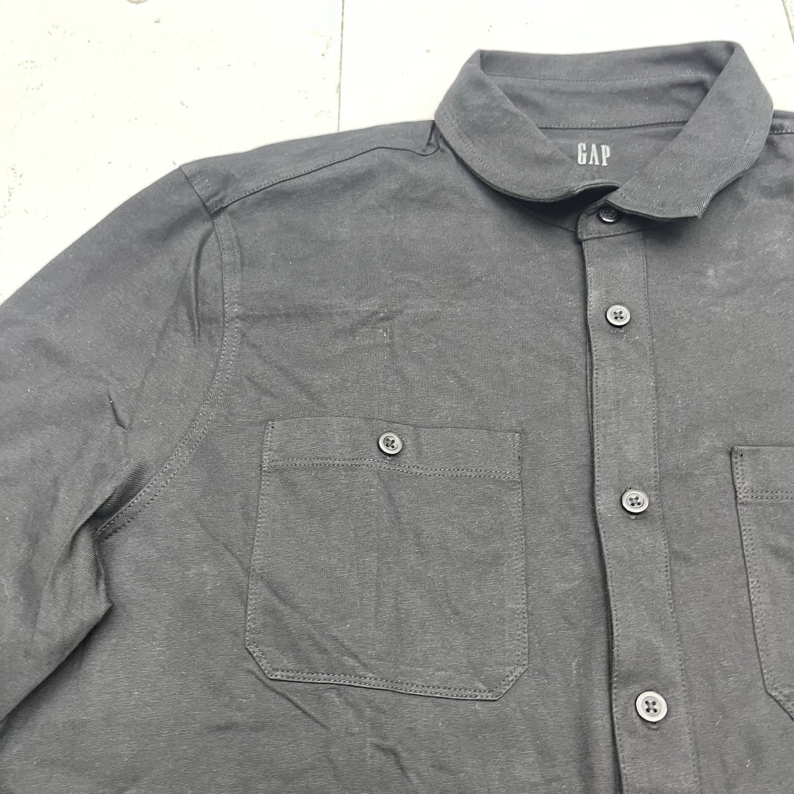 Gap Solid Black Long Sleeve Button Up Pocket Fron… - image 2