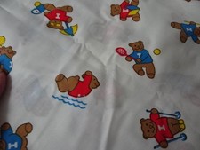 Vtg 2 1/3 yds Unbranded Cotton fabric-teddy bears Playing on white BG-so cute