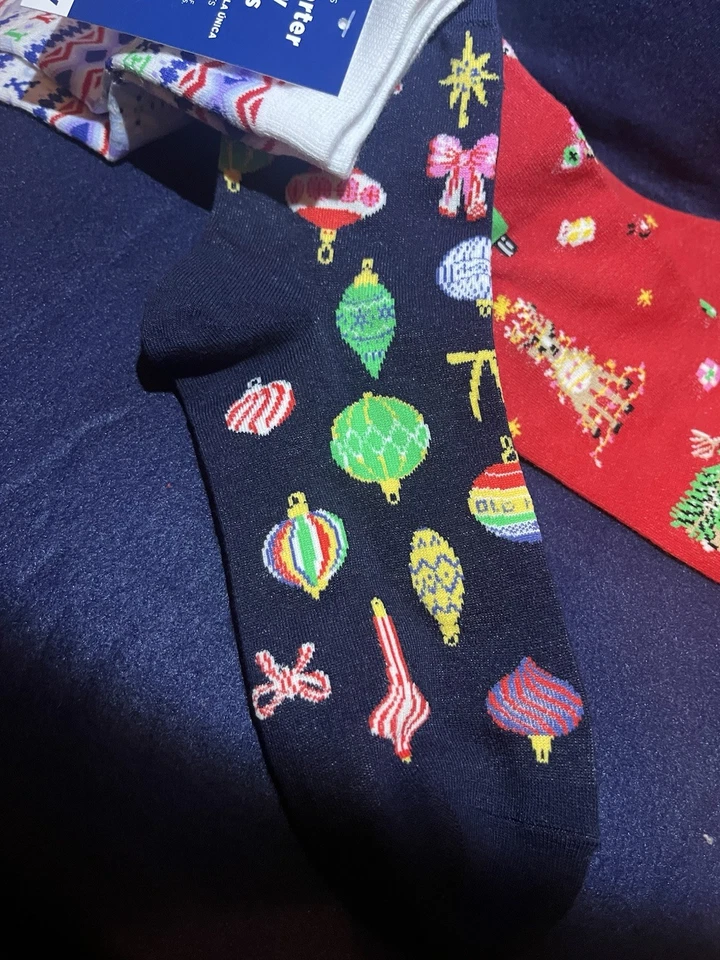 圣诞袜女式旧海军蓝均码全新带标签 3 双 — 第 3/4 张图片