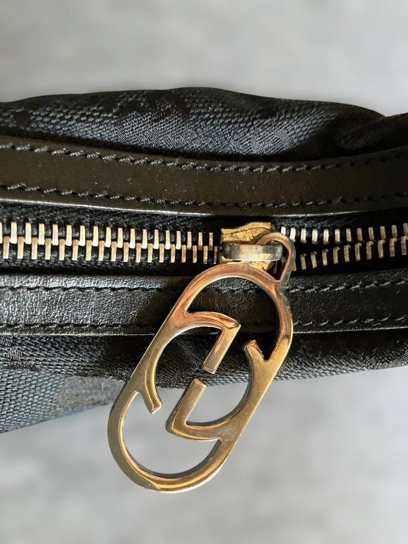 Excellent Rare GUCCI Hand One Shoulder Bag GG Black Canvas Old image 5