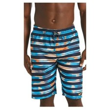 Nike Block Stripe Breaker 11" Volley Swim Trunks, Blues/Orange, Size Medium