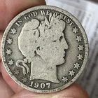 1907-P Philadelphia Barber Silver Half Dollar 50c VG Condition