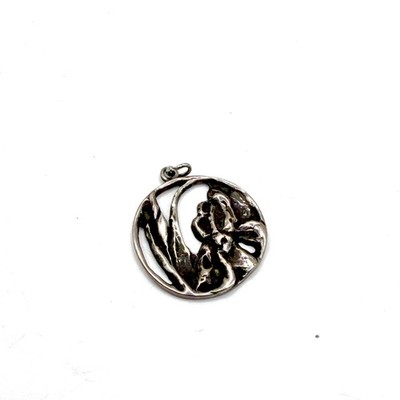 Vintage 70s Unbranded Sterling Silver Art Nouveau Cut Out Iris Flower Pendant