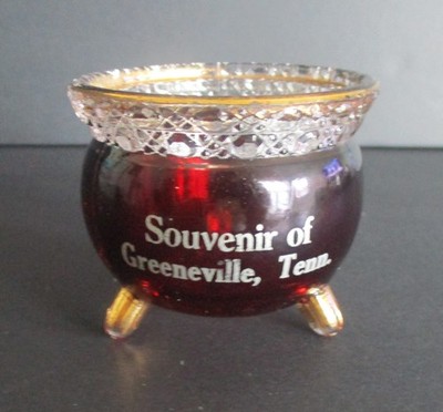 Early 20th Century Souvenir EAPG Ruby Stained Glass Pot Greeneville Tennessee