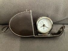 Vintage SAVORY MOORE Taschen Quarz Reiseuhr im Kunstleder braun Geh&auml;use