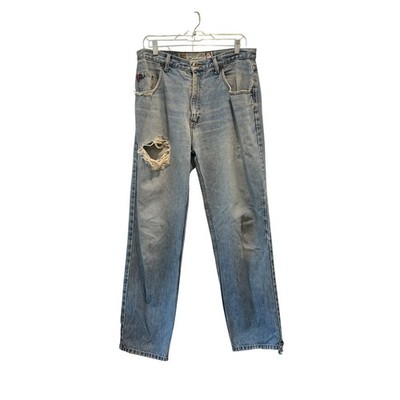 80s Vintage Bugle Boy Loose Fit Jeans Mens 34x32 Blue Distressed Gold Crest Read