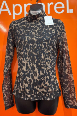  & Other Stories Printed Turtle Neck Long Sleeve Mesh Top, Size Small, b182