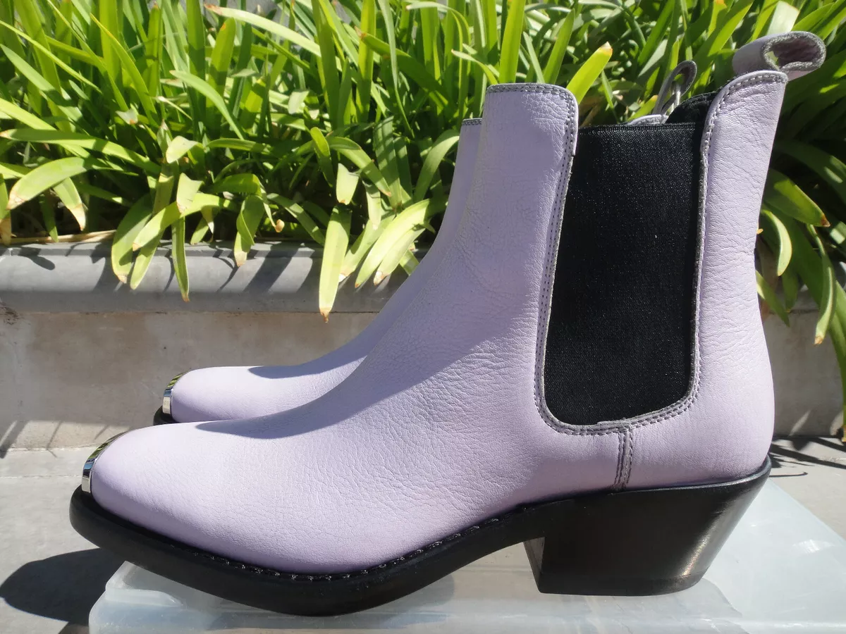 Calvin Klein 205W39NYC CLAIRE Distressed Chelsea Boots Lilac Leather Wm EU 37