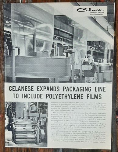 1960 Celanese Vintage Print Ad Packaging Plastic Polyethylene Factory Machine
