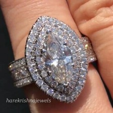 Lab-Created 3CT Marquise Cut Diamond Women's Wedding Ring 14K White Gold Finish