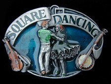 SQUARE DANCING BELT BUCKLE VINTAGE 1985 NICE COLORS SISKIYOU 