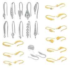 2Pcs/A Pair 925 Sterling Silver CZ Earrings Findings Ear Wire French Hook DIY