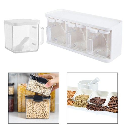 Lot De 4 Boîtes à Épices GOEDCH 4 En 1 - Pots Carrés Transparents Avec Cuillères
