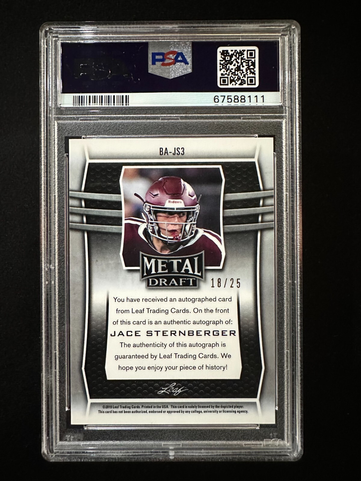 2019 Leaf Metal Draft #BAJS3 Jace Sternberger - Autographs Purple /25 - PSA 10 view 3