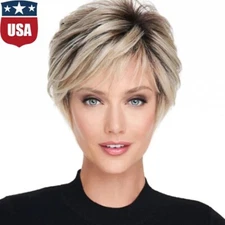 Short Ombre Blonde Pixie Cut Wigs for White Women Synthetic Short Hair Layere US