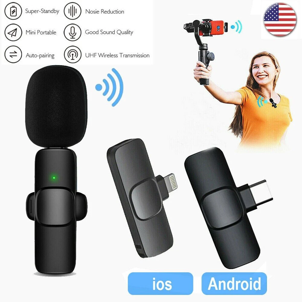 Wireless Lavalier Microphone Audio Video Recording Mini Mic For Android/iPhone
