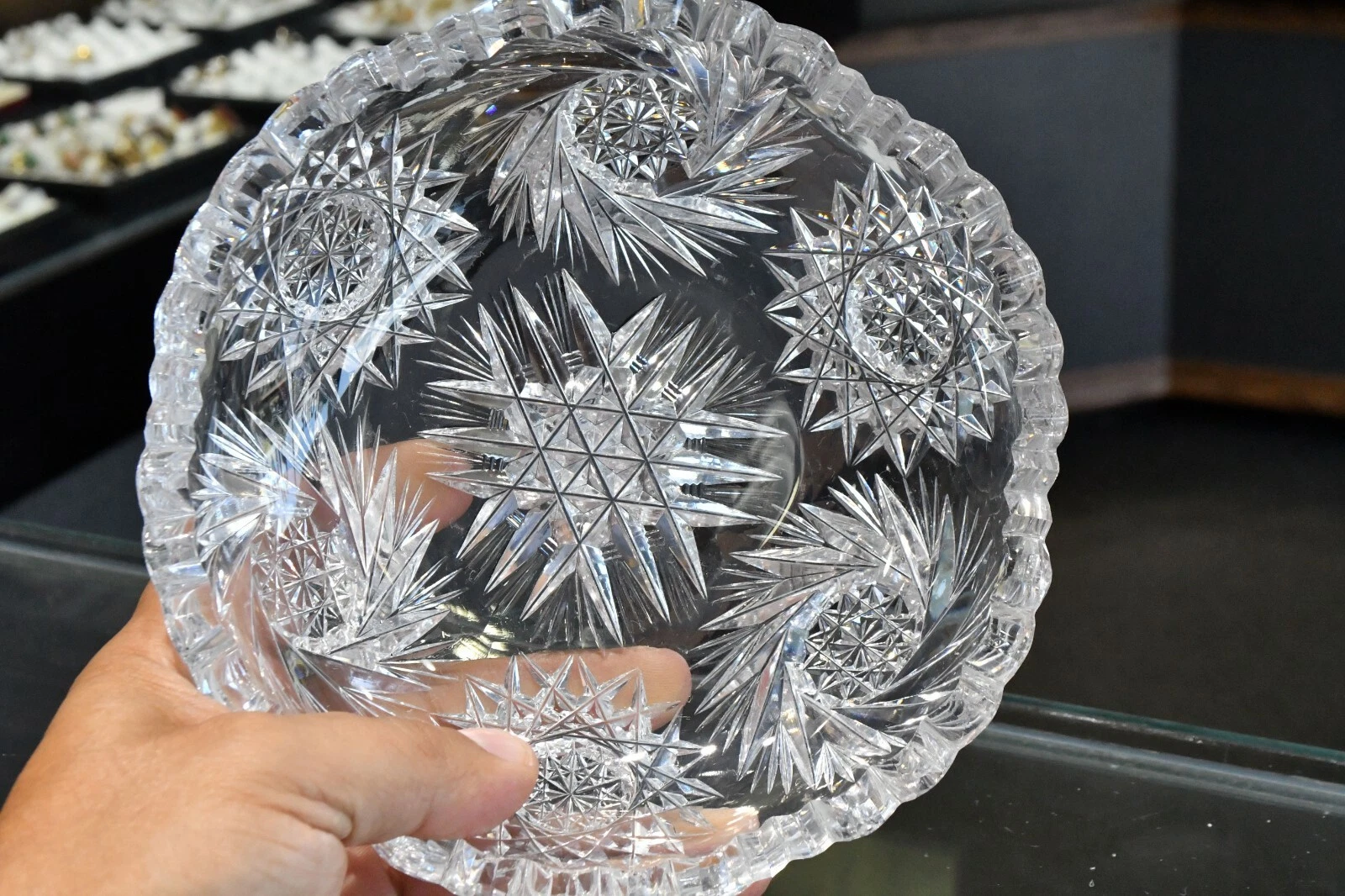 Vintage Czech Bohemian Style Cut Crystal Ash Tray 6" x 1 1 2" Beautiful Heavy