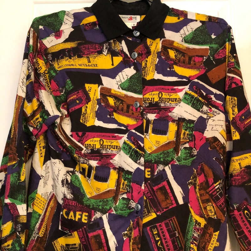 Ladies Vintage Crazy Horse Blouse Top Size Small Graphic Design