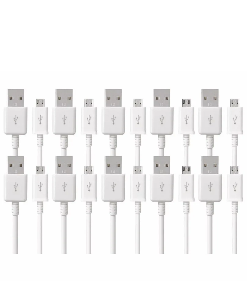 100 Lots Premium White Micro USB Sync Charger Cable Cord for Smart Phone Android - Image 2 of 2