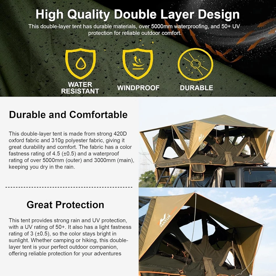 Tienda de campaña Naturnest con techo de carcasa blanda para auto con escalera para viajes al aire libre Foto 4 de 4