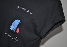 UT Uniqlo Women's Size S Oversized Black Boxy T-Shirt Pocket Cuffed Short Sleeve