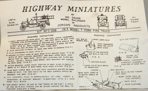HO Jordan Products Highway Miniatures #208 1913 Ford Fire Truck Kit - Bild 2 von 3