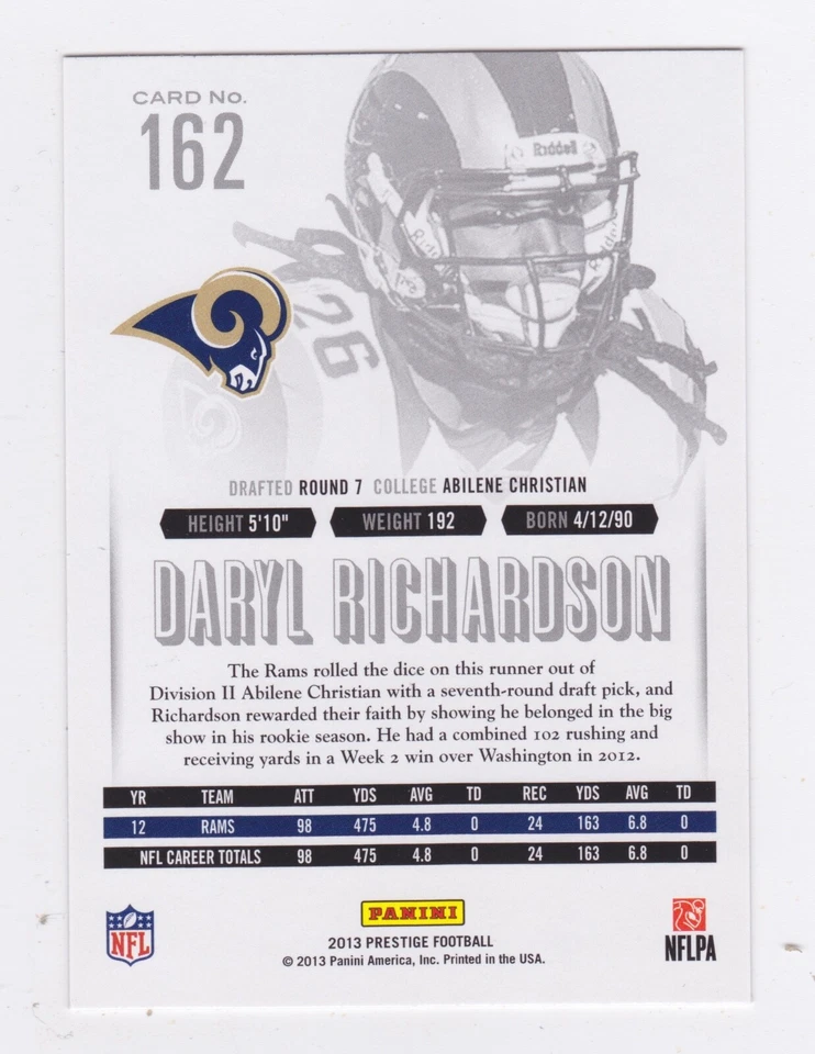 2013 Panini Prestige - Daryl Richardson #162 - Image 2 of 2