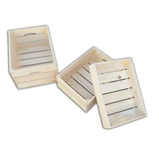 LARGE WOODEN CRATES WITH HANDLES, SET OF 3 DIFFERENT, DECOUPAGE / UNPANTED
