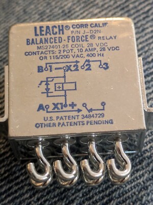 Leach Balanced Relay Force  2-PDT 10 Amp 28VDC MS27401-25 Unused