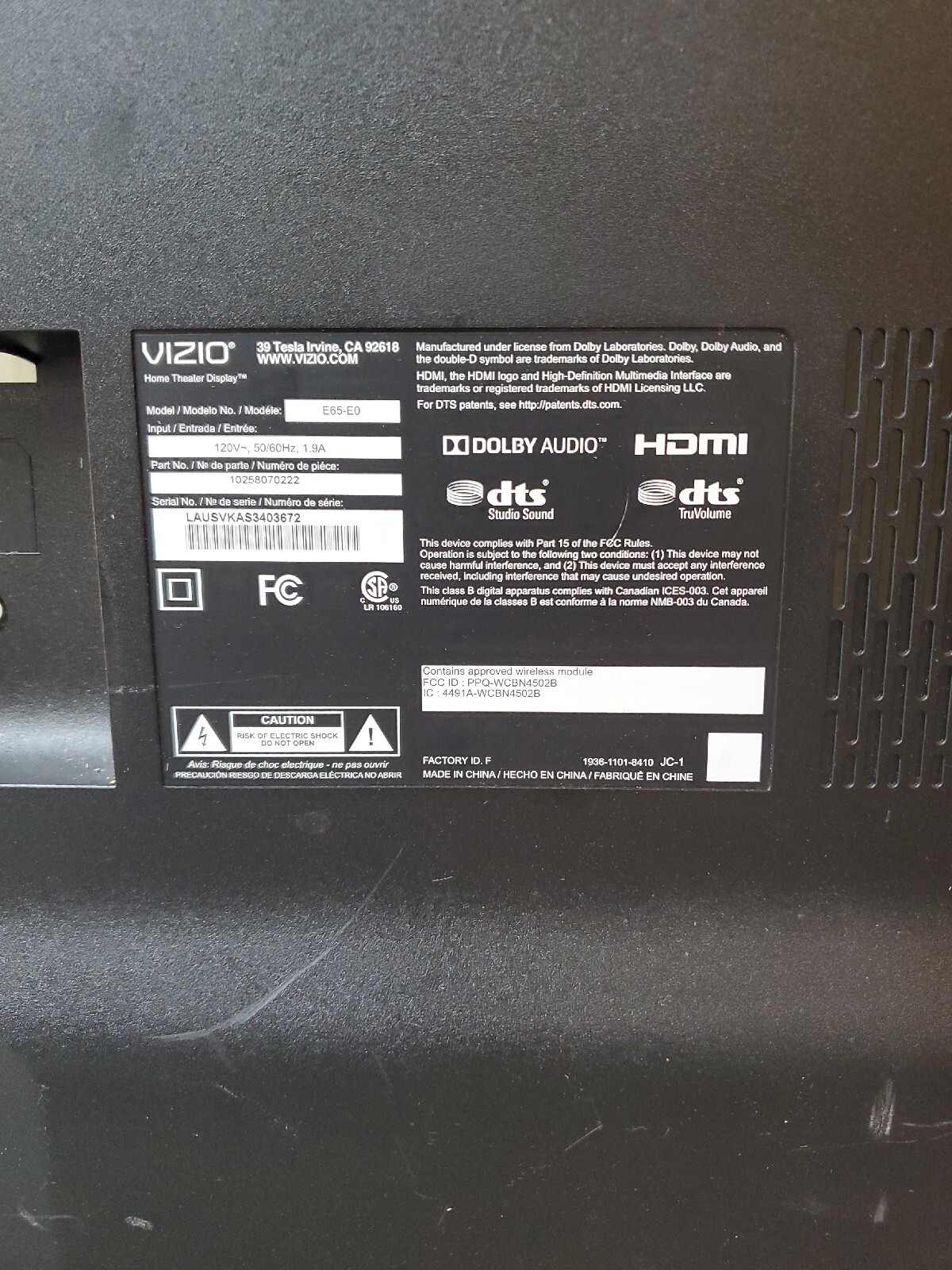VIZIO E65E0 LED BACKLIGHT ICVZAA65D761A ICVZAA65D761B eBay