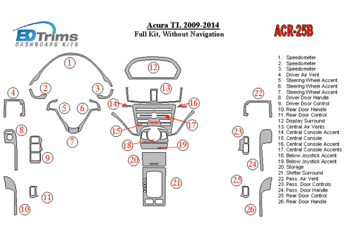 Kit de molduras de tablero BDTrims para Acura TL 2009-2014 - Kit completo - Imagen 3 de 9