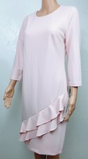 CALVIN KLEIN 3/4 SLEEVE DOUBLE Ruffle HEM. SHEATH DRESS, PETAL PINK SIZE 8