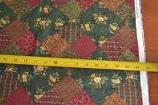 By 1/2 Yd, Patchwork Print on Dark-Green Cotton, Thimbleberries/Pine Rose, B79