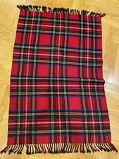 Cozy Scotland Wool Blanket Throw Red Stewart Plaid Fringe 32 x 48