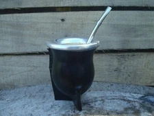 Mate Gourd Lined in Leather Mate Camionero +Straw Spoon - Yerba Mate 