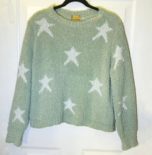 Pol Womens Bohemian Round Neck Star Pullover Sea Green Long Sleeve Size 6
