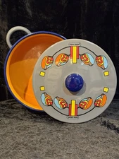 Vintage Peter Max Grey Enamel Double Handled Pot w/lid Hippie Psychedelic 1970s
