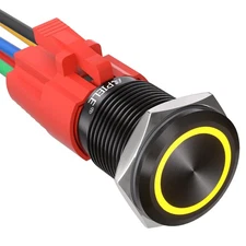 16mm Latching Push Button Switch 12V DC On Off Black Shell with LED Angel Eye...