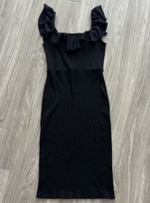 Reformation Bettina Dress Ribbed Knit Bodycon Off The Shoulder Midi Black Sz XL