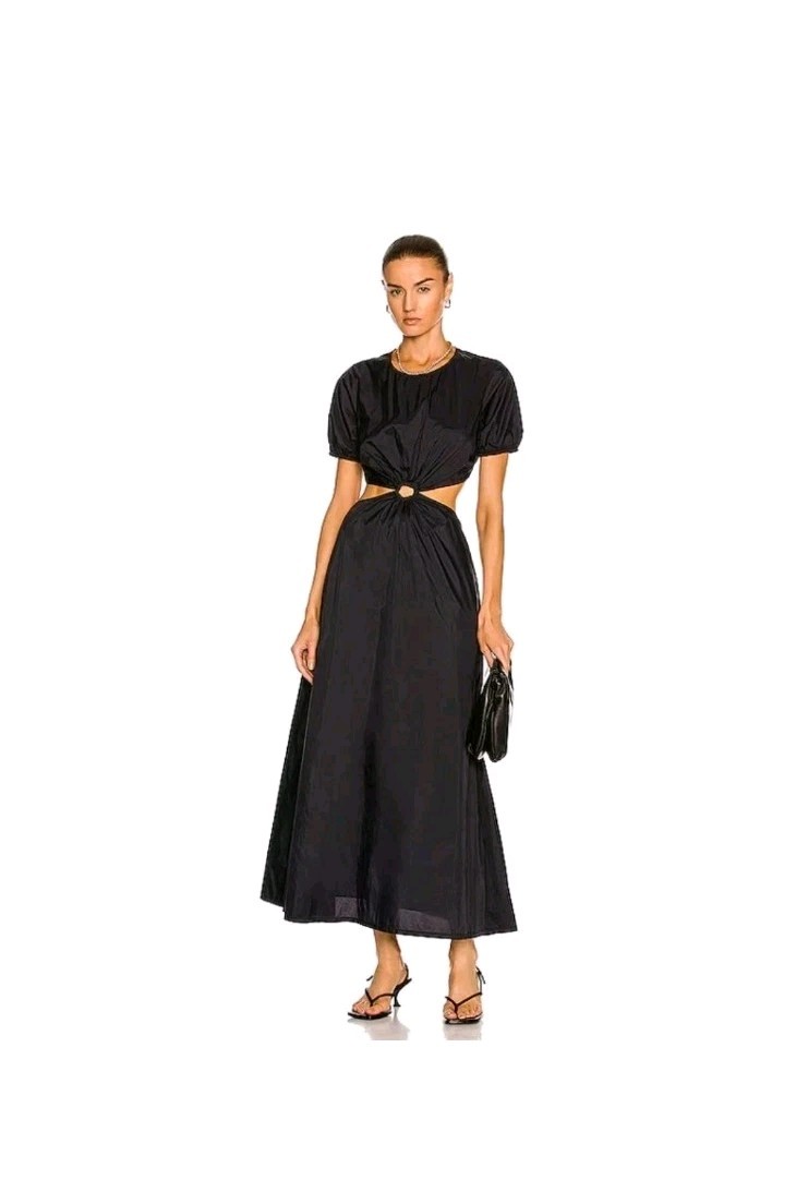 Staud Calypso Black O-Ring Cut Out Short Sleeve Maxi Dress S NWT