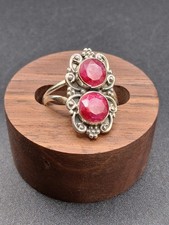 Sterling Silver Ruby Ring size 7.25 Two Stone Vintage Style